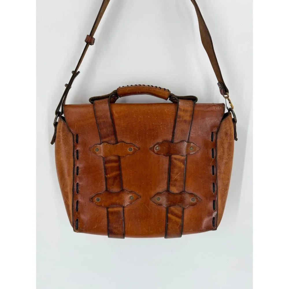 Handmade Leather Satchel Bag Unisex Medium Brown Western Boho Artisan Messenger‎